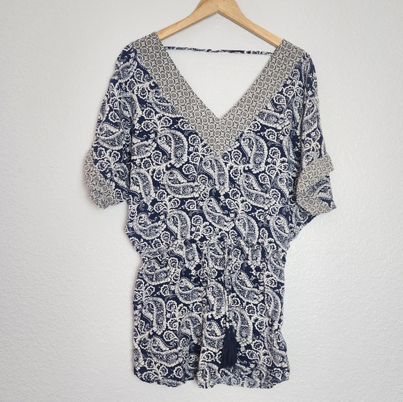 En Creme Other - En Creme Anthropologie Blue Boho Paisley Print Swim Women's Cover-Up Size M